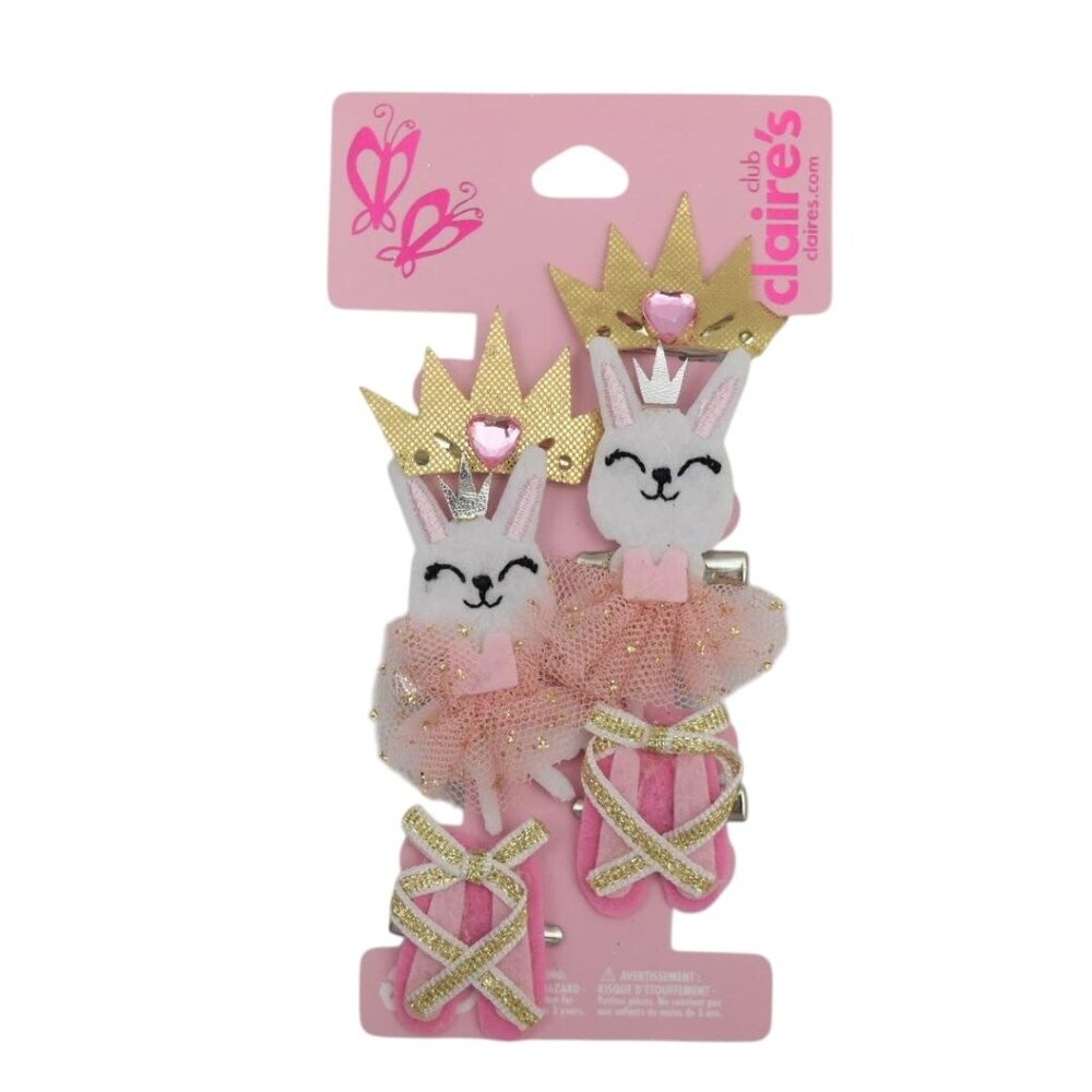 Claires Ballerina Bunny Hair Clips Set of 6 Crowns Bunny Ballet Slippers